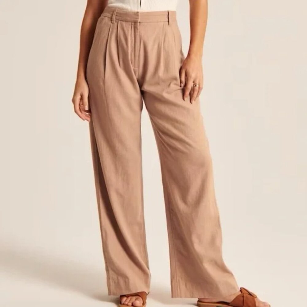 Abercrombie A&F Linen-Blend Tailored Wide Leg Pant